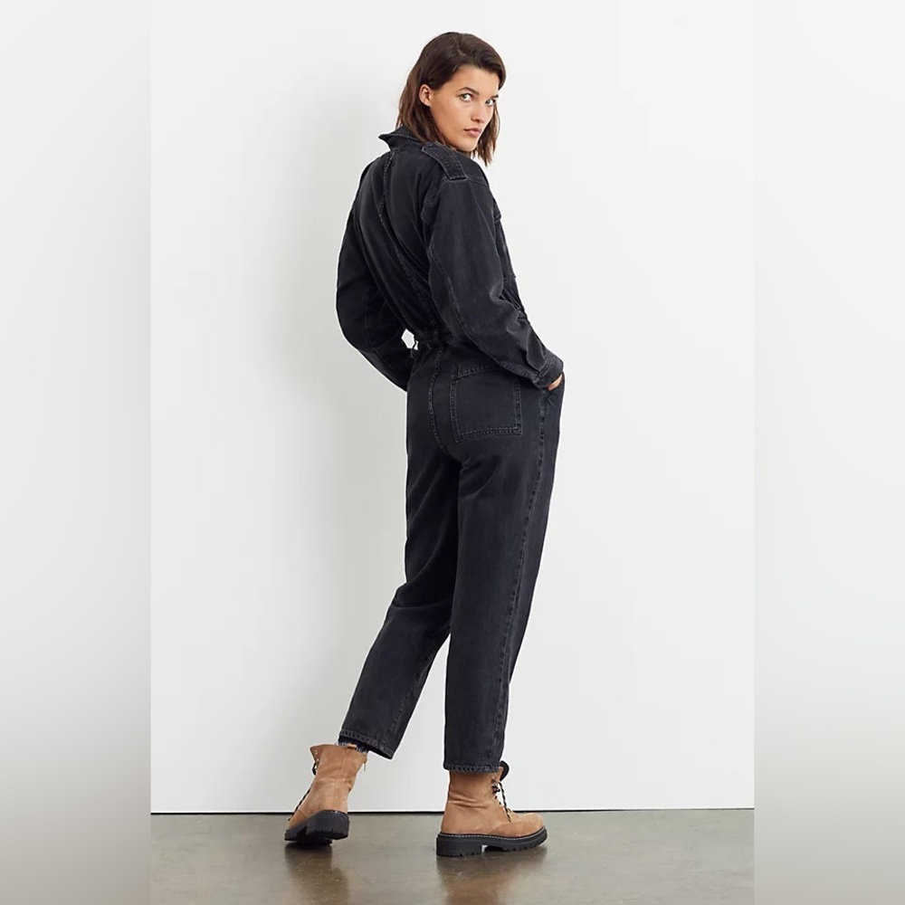 AGOLDE VIANKA DENIM UTILITY BUTTON UP JUMPSUIT LONG SLEEVE IN BLACK SIZE 10 - Picture 4 of 16